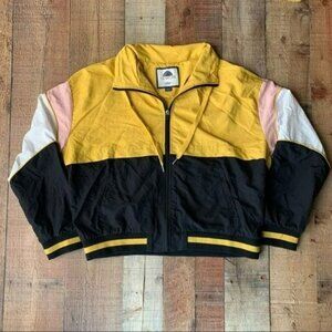 1 sunset lane womens size large vintage design windbreaker jacket yellow black